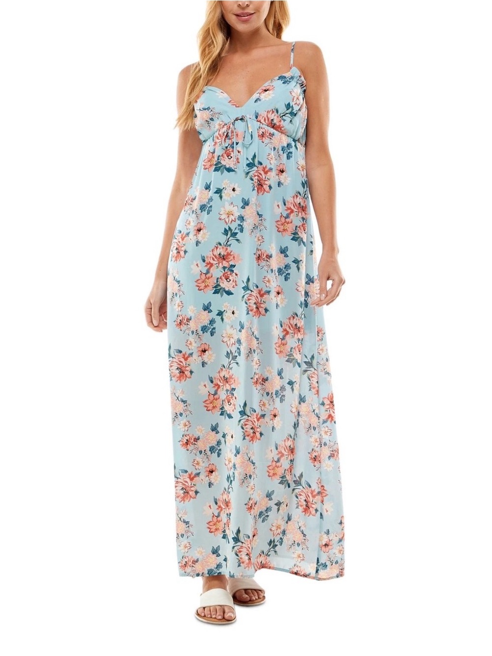 City Studio Junior Sky Blue Floral Spaghetti Strap Empire Fit Maxi Dress Large